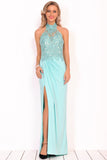 Prom Dresses Halter Chiffon With Applique And Slit Sheath