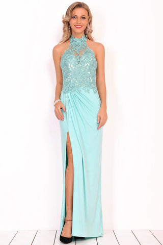 Prom Dresses Halter Chiffon With Applique And Slit Sheath