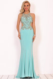 Prom Dresses Scoop Beaded Bodice Mermaid Spandex Open Back