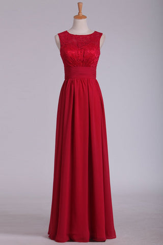 Scoop Open Back Chiffon & Lace A Line Burgundy Bridesmaid Dresses