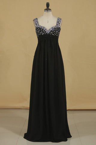 Straps A Line Empire Waist With Beading Prom Dresses