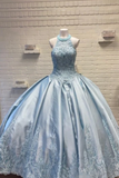 Halter Neckline Rhinestone And Crystal Beaded Quincea鐢禍ra Dress Satin Ball Gown Prom SJSPZQM9EC2