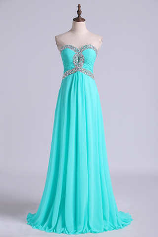 Prom Dresses A Line Floor Length Sweetheart Chiffon With Rhinestone