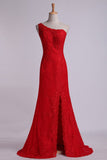 Prom Dresses One-Shoulder Sheath Beaded Lace Floor-Length Zipper Back