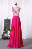 V Neck Beaded Bodice Floor Length Prom Dress Chiffon