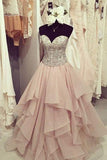 Elegant chiffon tiered A-line sweetheart sequins long Prom dress cute graduation dresses JS170