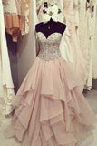 Elegant chiffon tiered A-line sweetheart sequins long Prom dress cute graduation dresses JS170