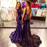 Gorgeous Sexy Scoop Neckline Backless Long Mermaid Sequin Prom Dresses JS683