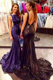 Gorgeous Sexy Scoop Neckline Backless Long Mermaid Sequin Prom Dresses JS683