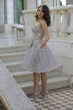 Strapless Homecoming Dresses A Line Lace With Beading Knee Length