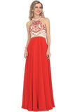 Chiffon Scoop Prom Dresses A Line With Beads&Rhinestones Chiffon Floor Length