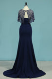 Mermaid Evening Dresses Sweetheart With Beaded Cape Spandex