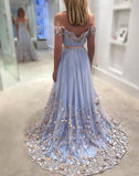 Sexy Prom Dresses Off-The-Shoulder Floor-Length Appliques Long Prom Dress Evening Dress