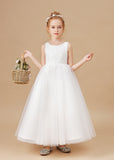 Lovely Sleeveless Applique Tulle Flower Girl Dresses With Bownot