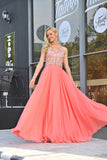 A Line Spaghetti Straps With Beading Prom Dresses Chiffon Open Back