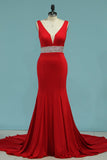 New Arrival Prom Dresses Mermaid V Neck Spandex Open Back