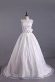 Romantic Lace Bodice A Line Wedding Dress Pick Up Organza Skirt Cathedral Train With Flower