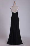 Straps With Applique And Ruffles Prom Dresses A Line Chiffon Floor Length