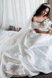 Ball Gown Off the Shoulder Satin White Sweetheart Wedding Dresses, Wedding Gowns SJS15062