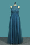 Scoop Bridesmaid Dresses A Line Tulle & Lace With Ruffles Floor Length