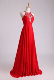 Scoop A-Line/Princess Prom Dresses With Beads And Ruffles Chiffon