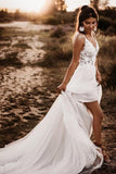 Gorgeous Unlined Lace Bodice V Neck Bridal Dresses White Backless A Line Wedding Dresses