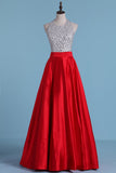 Halter Prom Dresses Beaded Bodice Satin A Line Open Back