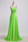 Elegant Prom Dresses A Line One Shoulder Chiffon With Beading&Sequins