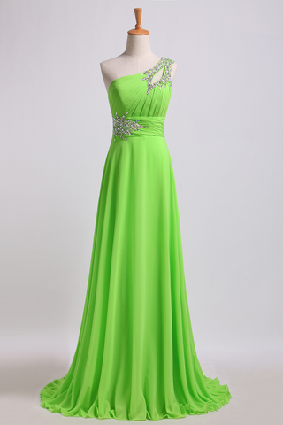 Elegant Prom Dresses A Line One Shoulder Chiffon With Beading&Sequins