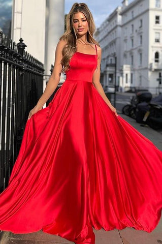 Gorgeous Red A Line Sleeveless Lace Up Prom Dresses