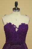 Hot Prom Dresses Scoop A Line With Sash And Applique Grape