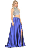 Prom Dresses A Line Two Pieces With Rhinestones Stretch Satin