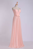 Sweetheart A Line Prom Dress With Sash Pick Up Long Chiffon Skirt