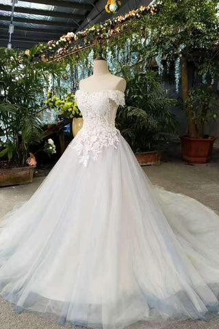 Simple Elegant Tulle Wedding Dresses Off The Shoulder With Appliques And Sequins