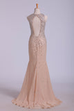 Scoop Prom Dresses Sheath/Column With Beads Chiffon Sweep Train