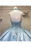 Halter Neckline Rhinestone And Crystal Beaded Quincea鐢禍ra Dress Satin Ball Gown Prom SJSPZQM9EC2