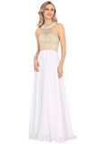 Halter Beaded Bodice Prom Dresses A Line Chiffon Sweep Train