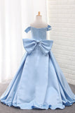 Off The Shoulder Flower Girl Dresses Satin A Line With Bow Knot Asymmetrical