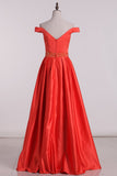 New Arrival Off The Shoulder Prom Dresses A Line Satin With Beads