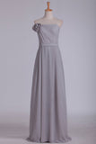 Sheath Bridesmaid Dresses Strapless Chiffon With Handmade Flower