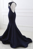 Mermaid V Neck Satin Evening Dresses With Beading Sweep Train