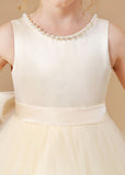 Champagne Sleeveless Tulle Satin Flower Girl Dresses With Bow