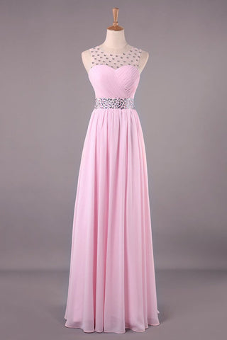 Bateau Princess Sweep Train Prom Dresses Tulle And Chiffon Beaded