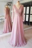 Pretty Flowy Long Elegant Simple Cheap Chiffon Prom Dresses With Sleeves