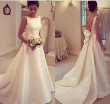 New Arrival Simple A Line V-Back Wedding Dresses With Bow Knot