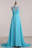 Scoop With Beads And Ruffles A-Line Prom Dresses Chiffon