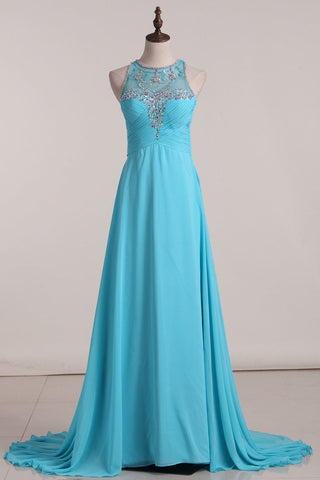 Scoop With Beads And Ruffles A-Line Prom Dresses Chiffon