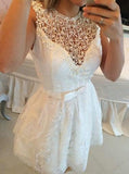 A-line Hot-selling Mini Lace Hollow Homecoming Dresses JS469