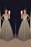 Scoop A Line Prom Dresses Tulle With Beads Bodice