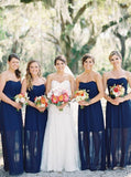 Sheath Sweetheart Floor Length Dark Blue Bridesmaid Dresses